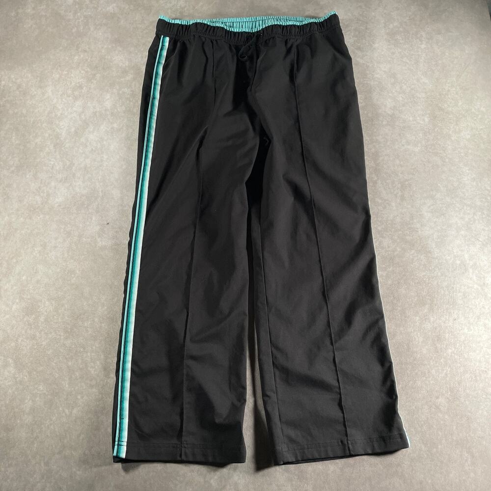 Made Life Track Pants Black Teal Side Stripe Drawstring Women's Size XL Waist 34